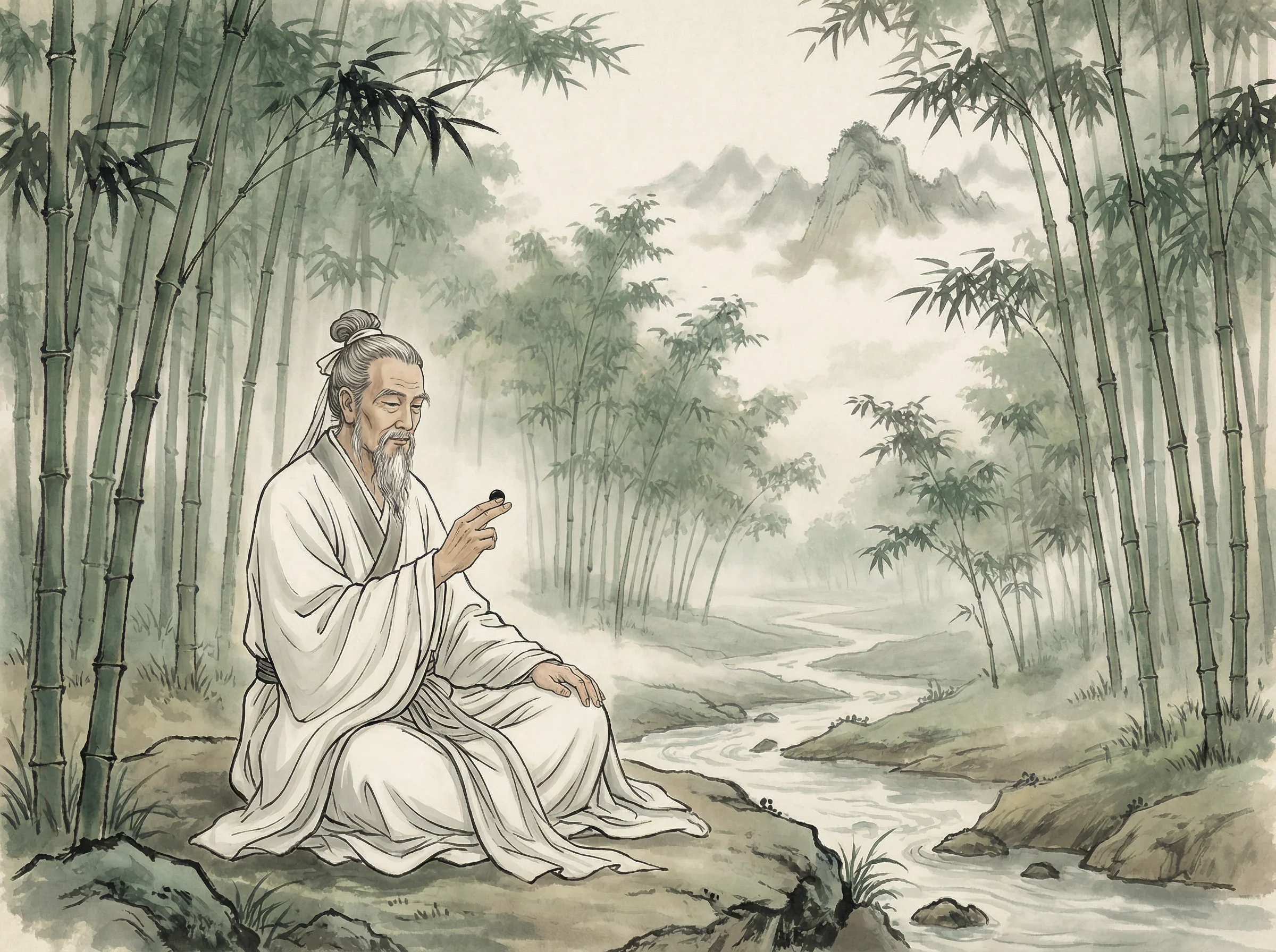 白衣隐士专注思考 gg扑克 棋局